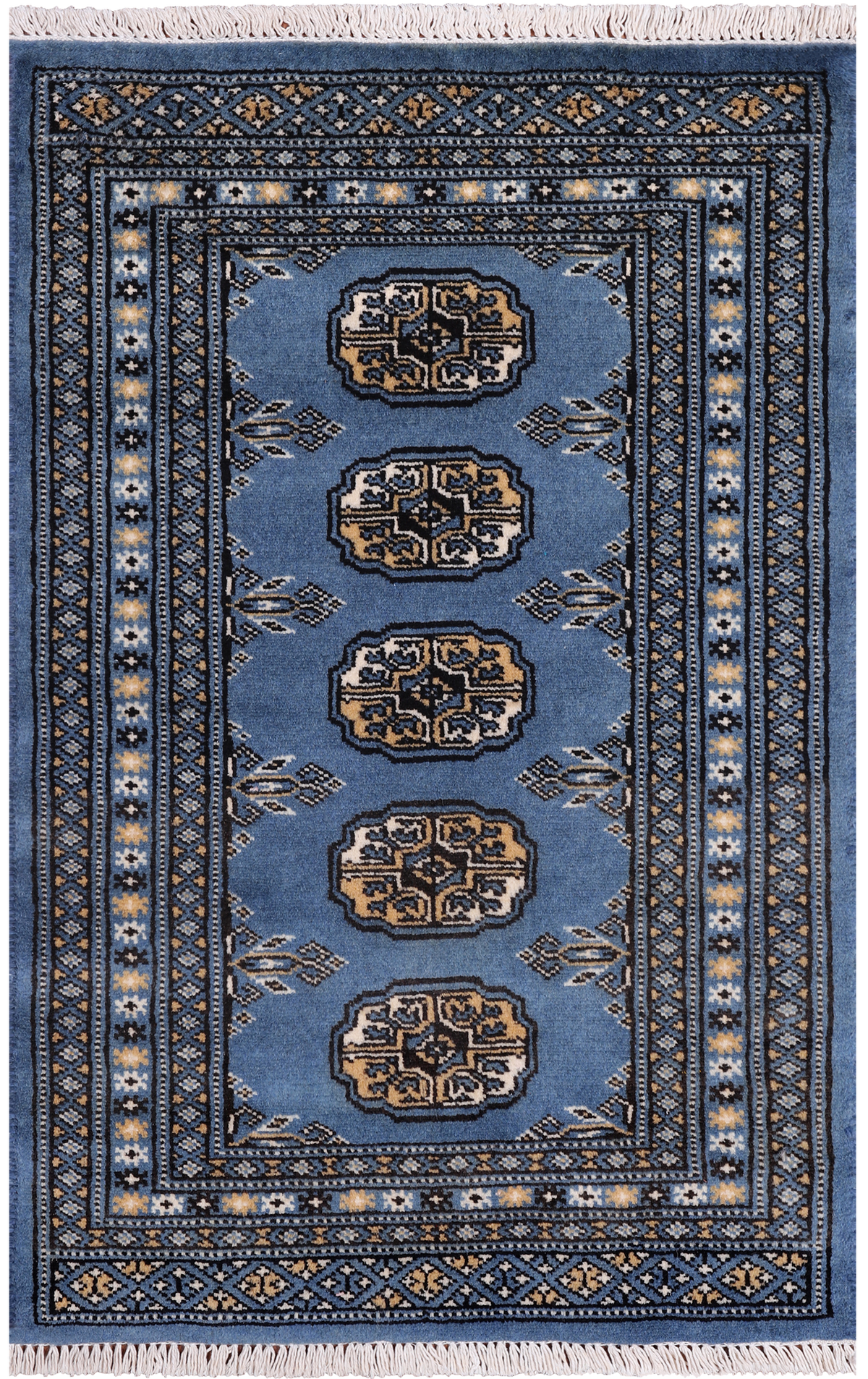 Blue Bokhara Hand Knotted Wool Rug - 2' 0" X 3' 1"