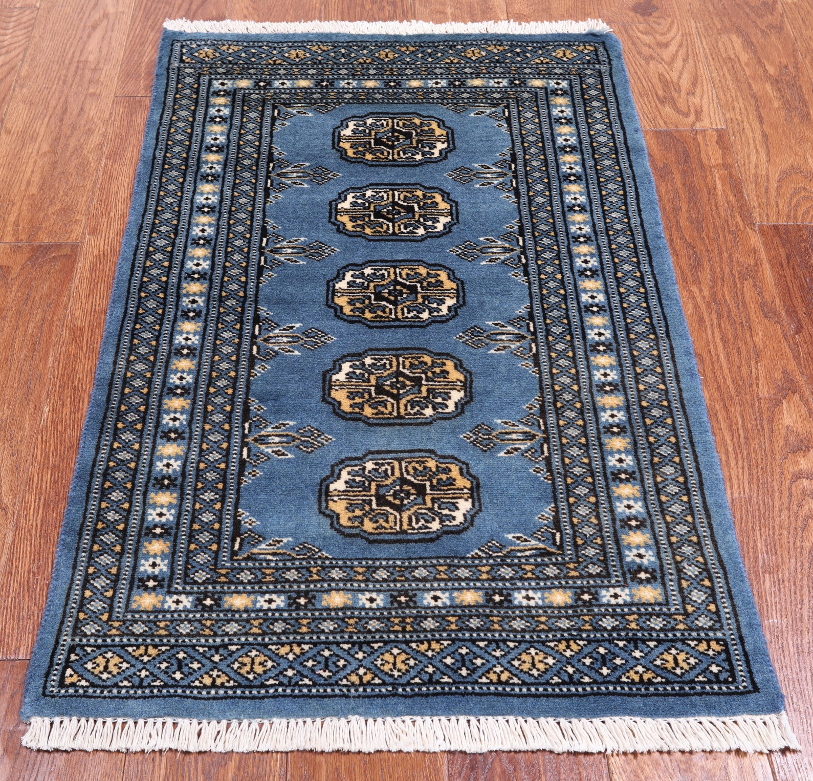 Blue Bokhara Hand Knotted Wool Rug - 2' 0" X 3' 1"