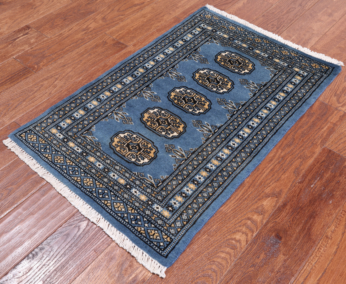 Blue Bokhara Hand Knotted Wool Rug - 2' 0" X 3' 1"