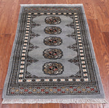 Grey Bokhara Handmade Wool Rug - 2' 0" X 3' 1"