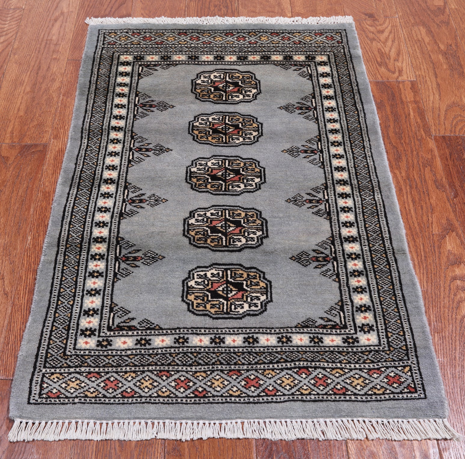 Grey Bokhara Handmade Wool Rug - 2' 0" X 3' 1"