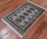 Grey Bokhara Handmade Wool Rug - 2' 0" X 3' 1"