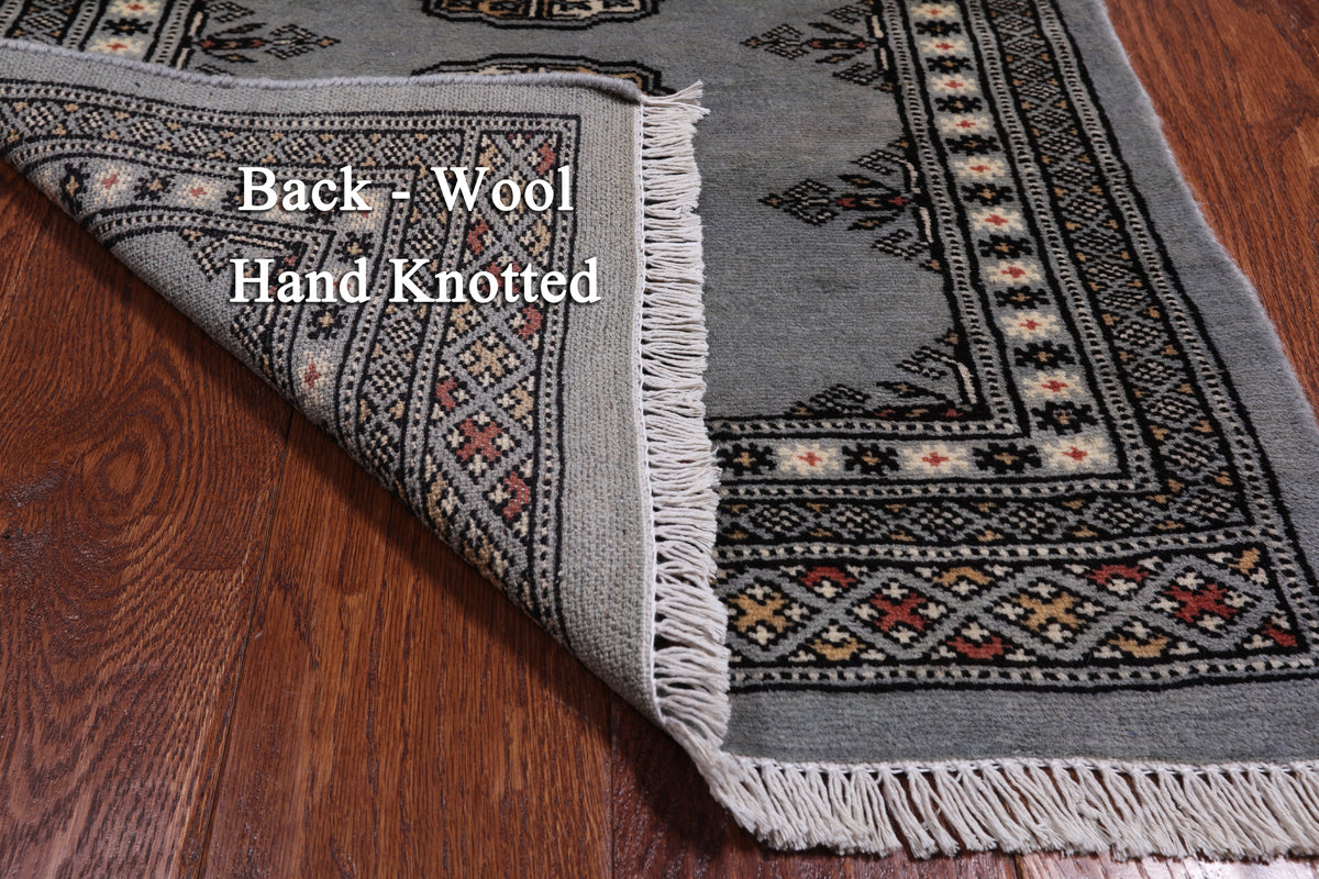 Grey Bokhara Handmade Wool Rug - 2' 0" X 3' 1"