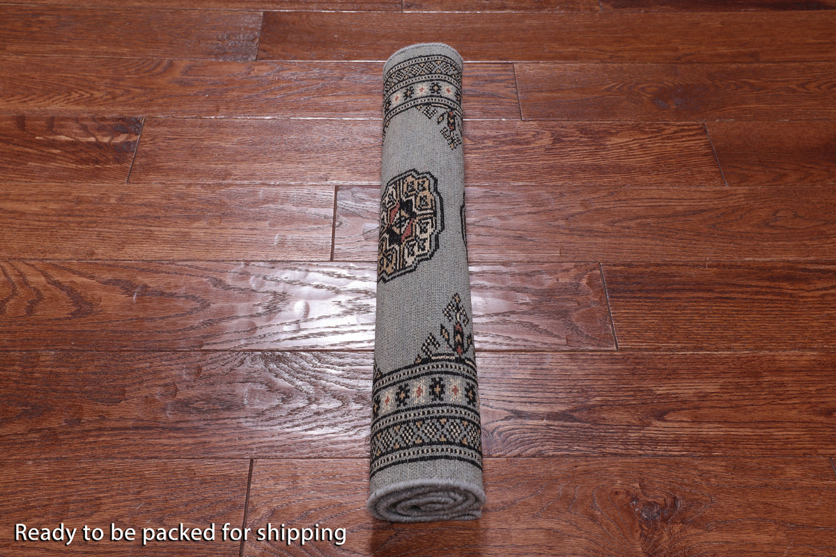 Grey Bokhara Handmade Wool Rug - 2' 0" X 3' 1"