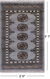 Grey Bokhara Handmade Wool Rug - 2' 0" X 3' 1"