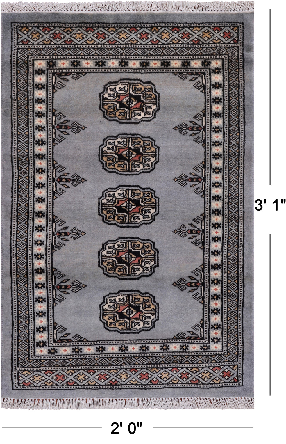 Grey Bokhara Handmade Wool Rug - 2' 0" X 3' 1"