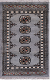 Grey Bokhara Handmade Wool Rug - 2' 0" X 3' 1"