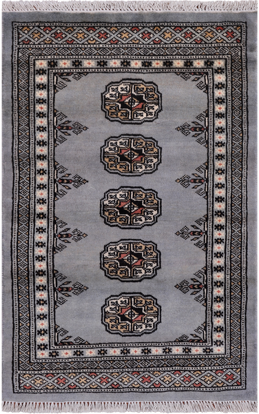 Grey Bokhara Handmade Wool Rug - 2' 0" X 3' 1"