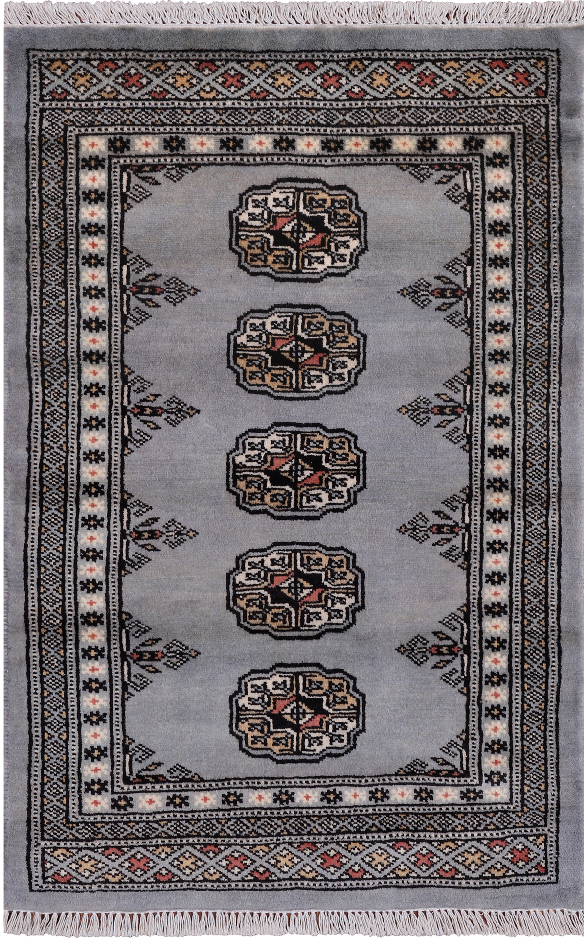 Grey Bokhara Handmade Wool Rug - 2' 0" X 3' 1"