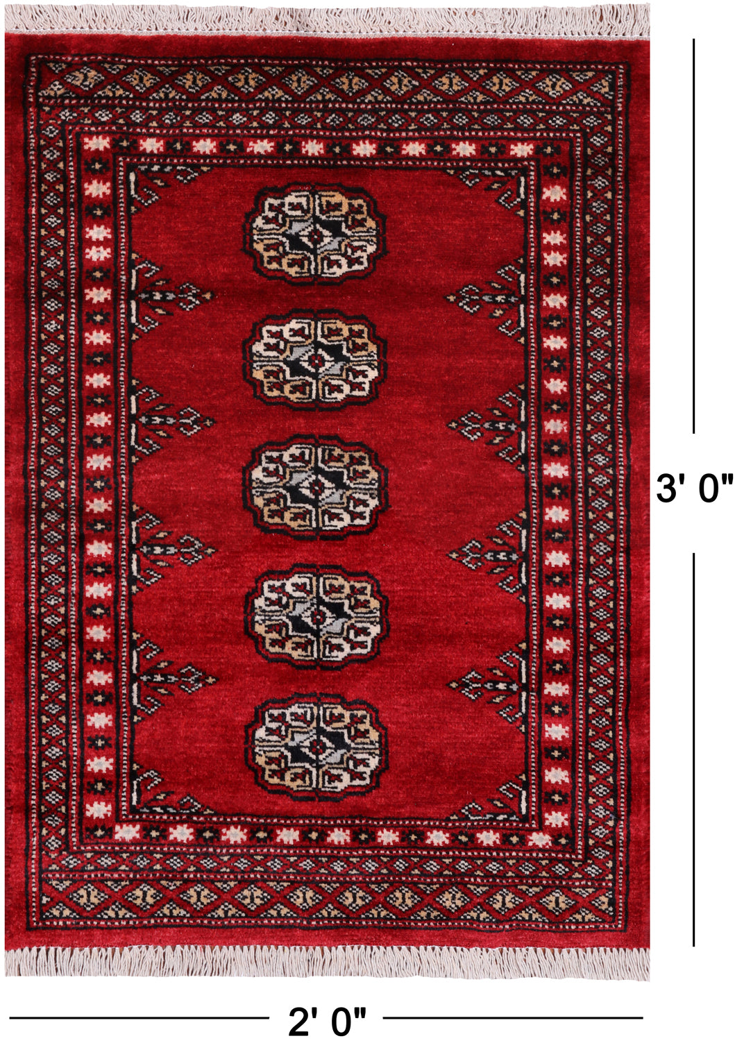 Red Bokhara Hand Knotted Wool Rug - 2' 0" X 3' 0"