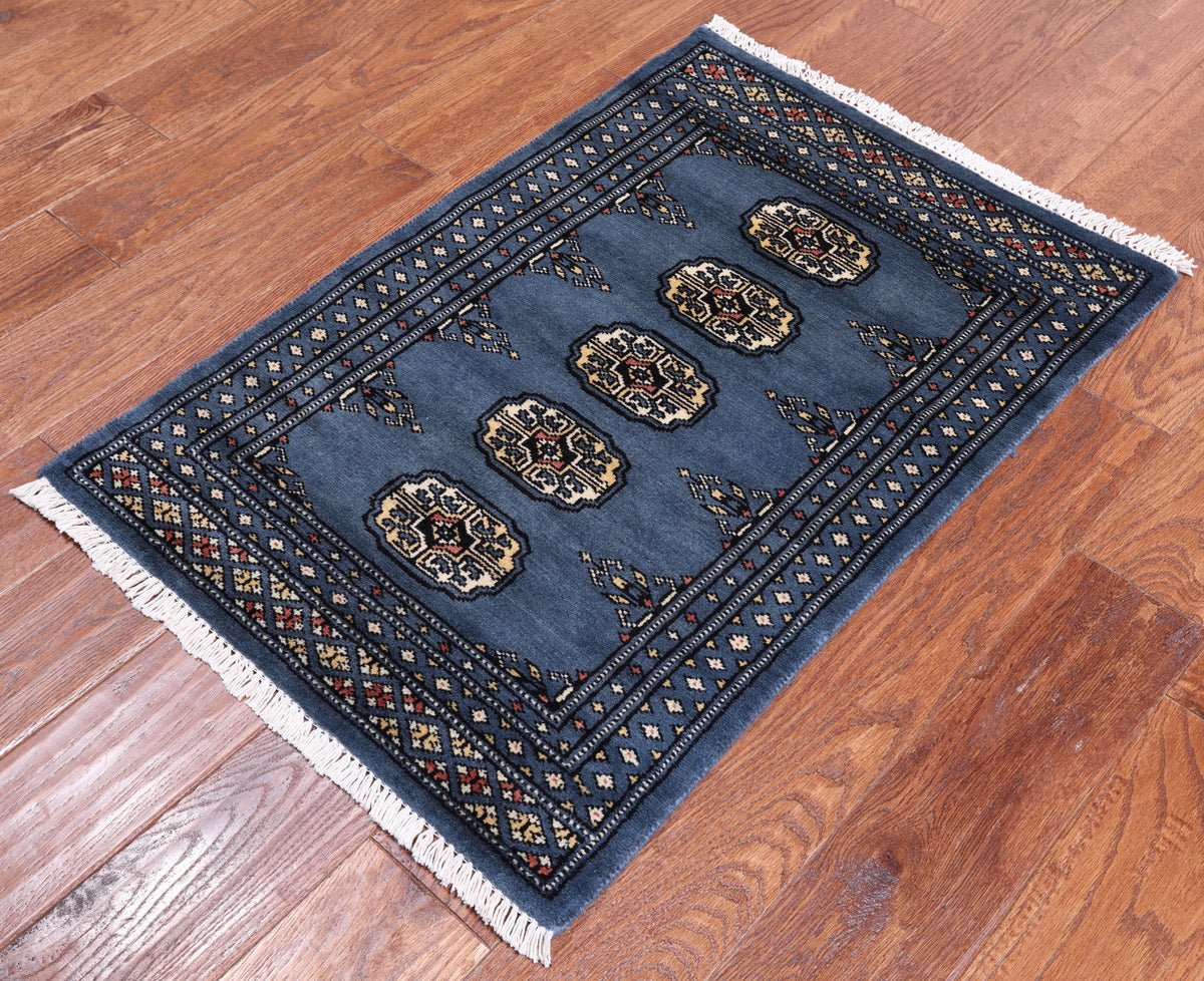 Blue Bokhara Handmade Wool Rug - 2' 1" X 3' 0"