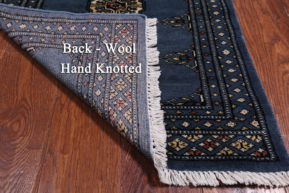 Blue Bokhara Handmade Wool Rug - 2' 1" X 3' 0"