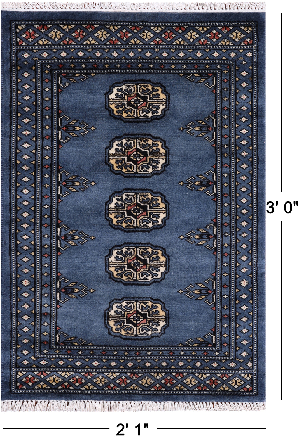 Blue Bokhara Handmade Wool Rug - 2' 1" X 3' 0"