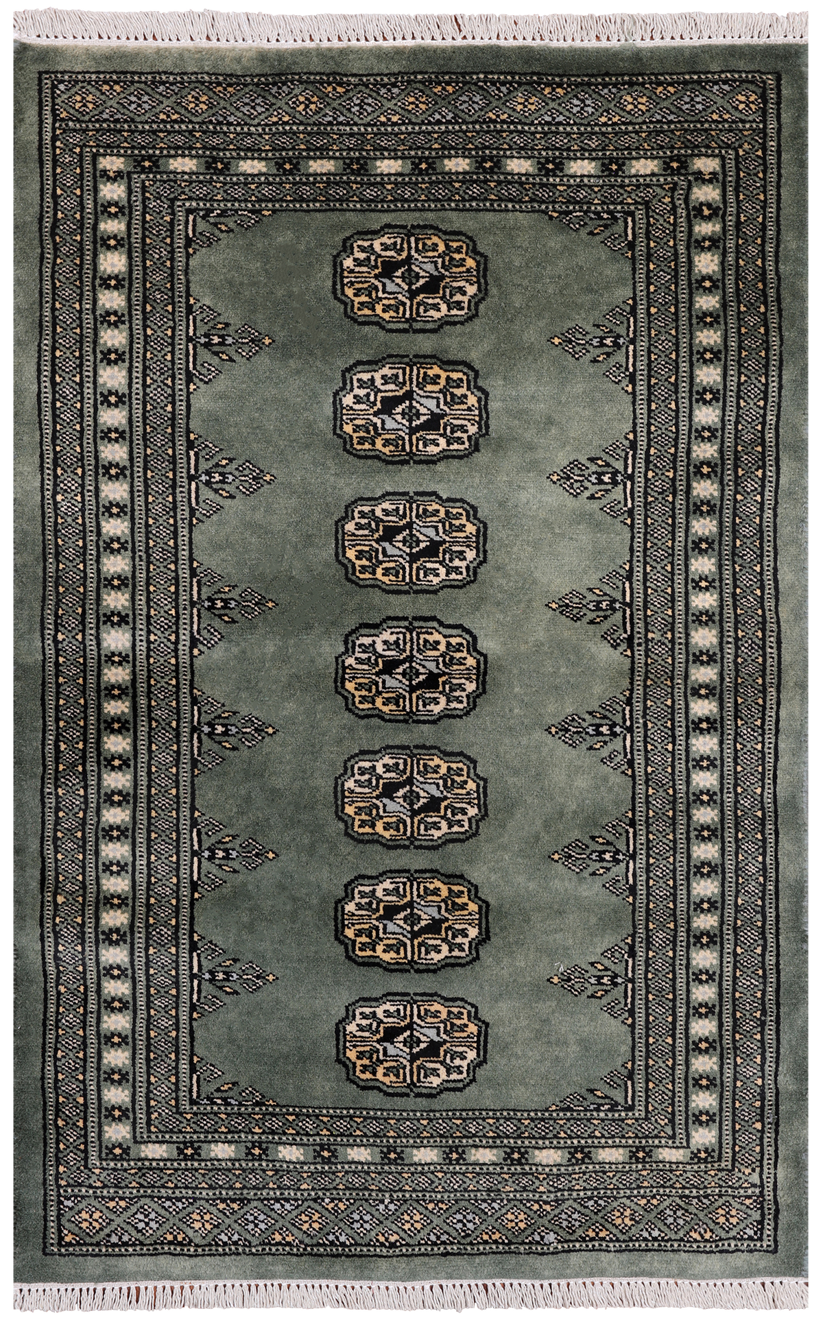 Green Bokhara Handmade Wool Rug - 2' 6" X 4' 0"