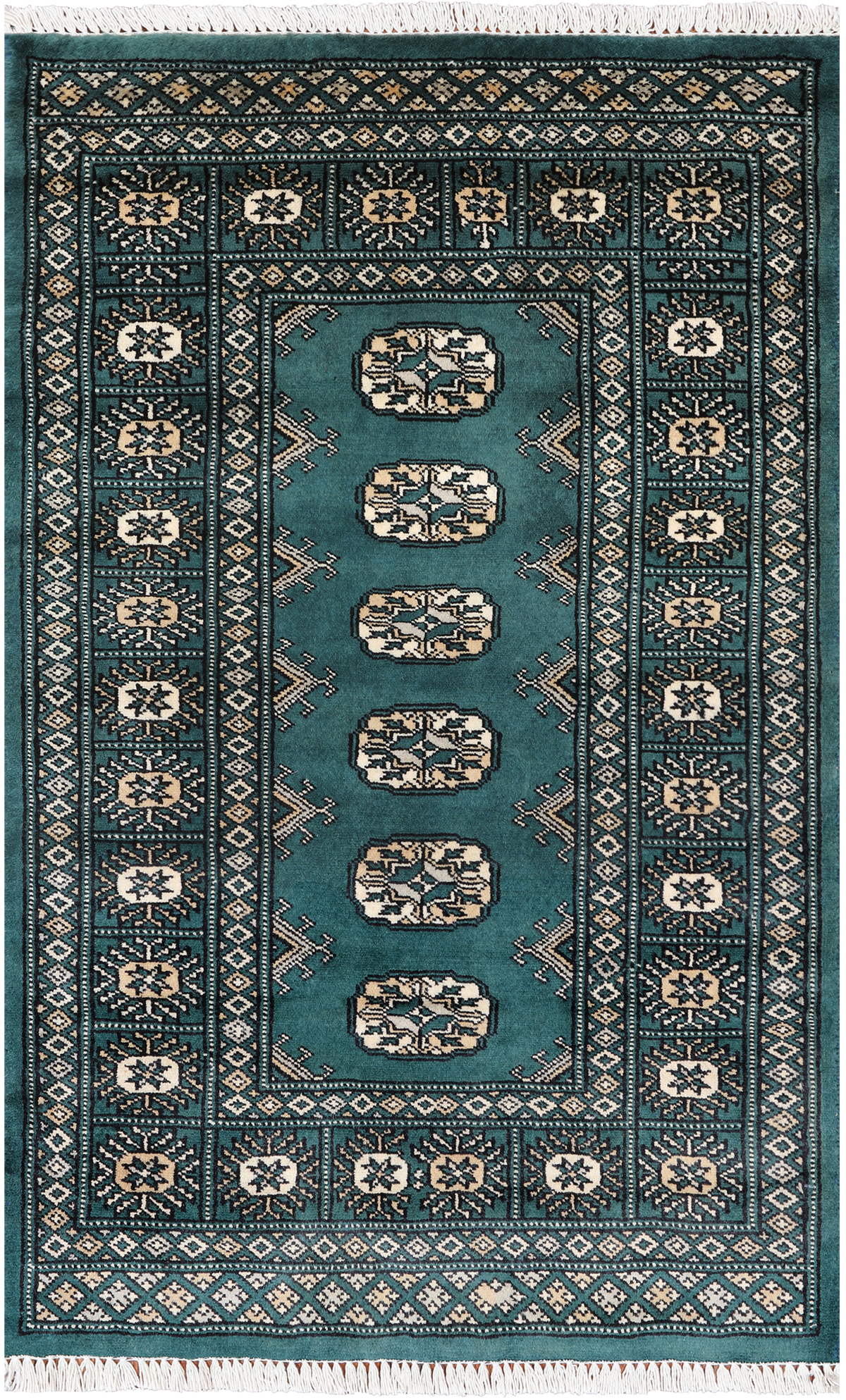 Green Bokhara Hand-Knotted Wool Rug - 2' 6" X 4' 0"
