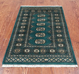 Green Bokhara Hand-Knotted Wool Rug - 2' 6" X 4' 0"
