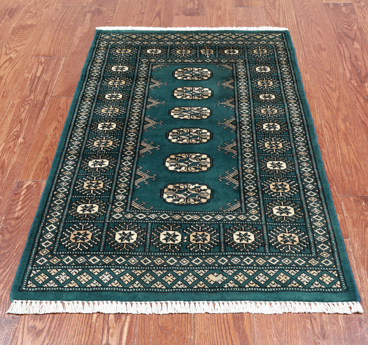 Green Bokhara Hand-Knotted Wool Rug - 2' 6" X 4' 0"