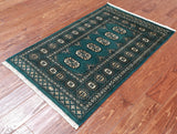 Green Bokhara Hand-Knotted Wool Rug - 2' 6" X 4' 0"