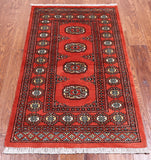 Orange Bokhara Hand Knotted Wool Rug - 2' 6" X 4' 3"