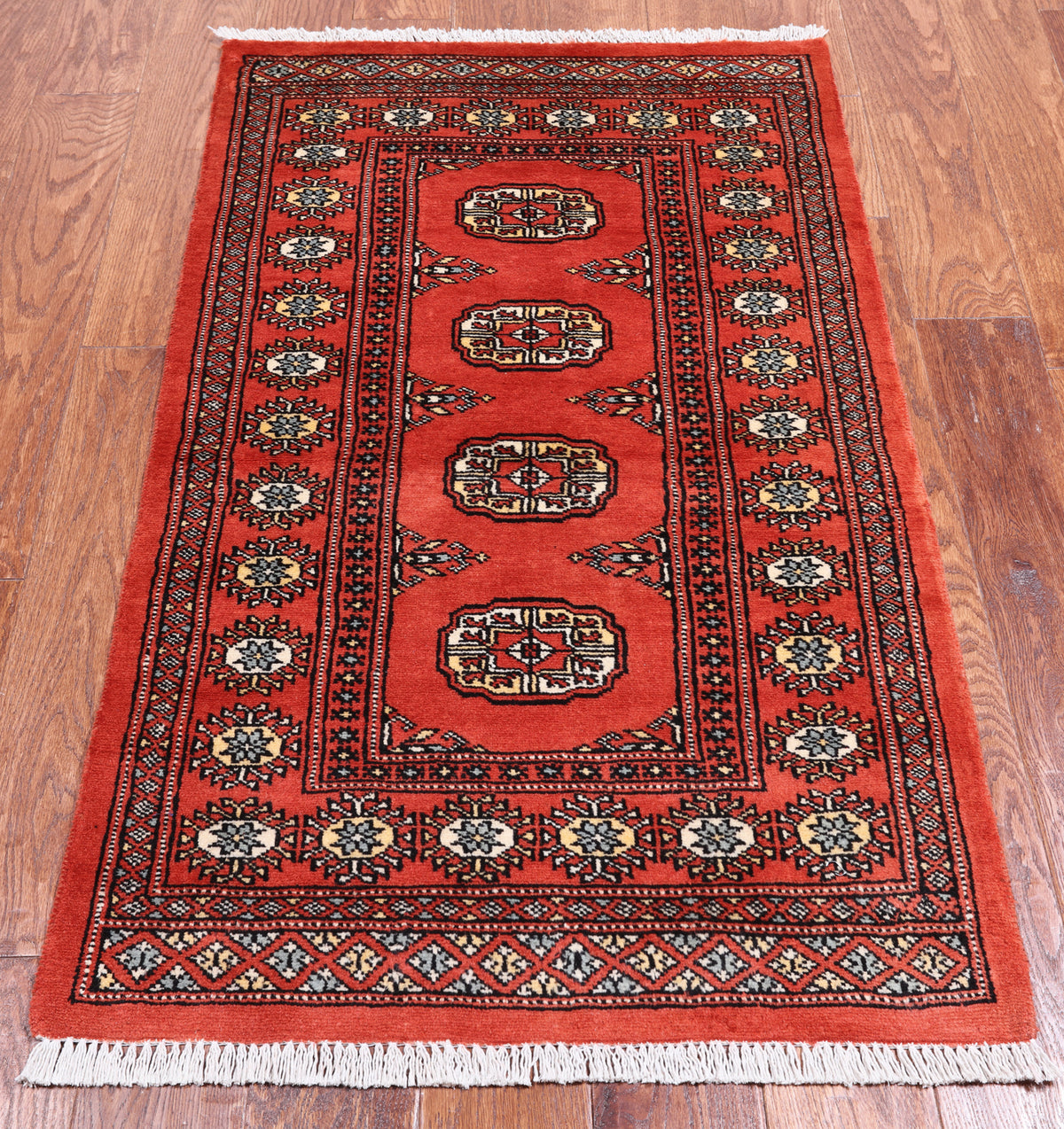 Orange Bokhara Hand Knotted Wool Rug - 2' 6" X 4' 3"