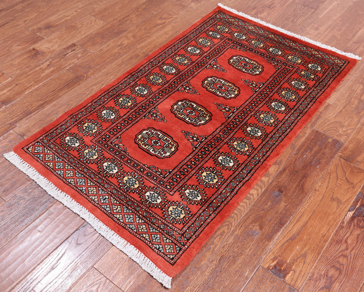 Orange Bokhara Hand Knotted Wool Rug - 2' 6" X 4' 3"