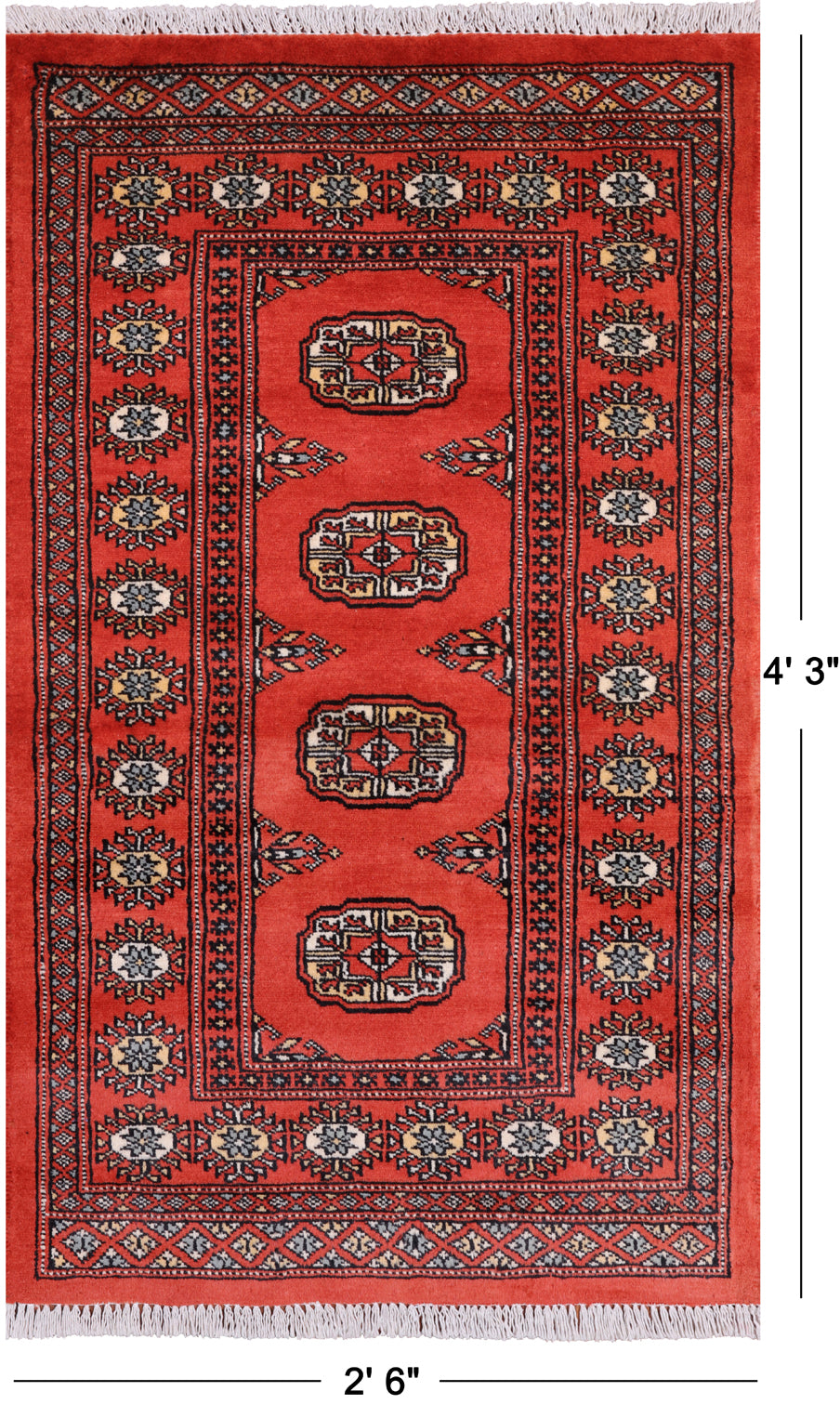 Orange Bokhara Hand Knotted Wool Rug - 2' 6" X 4' 3"