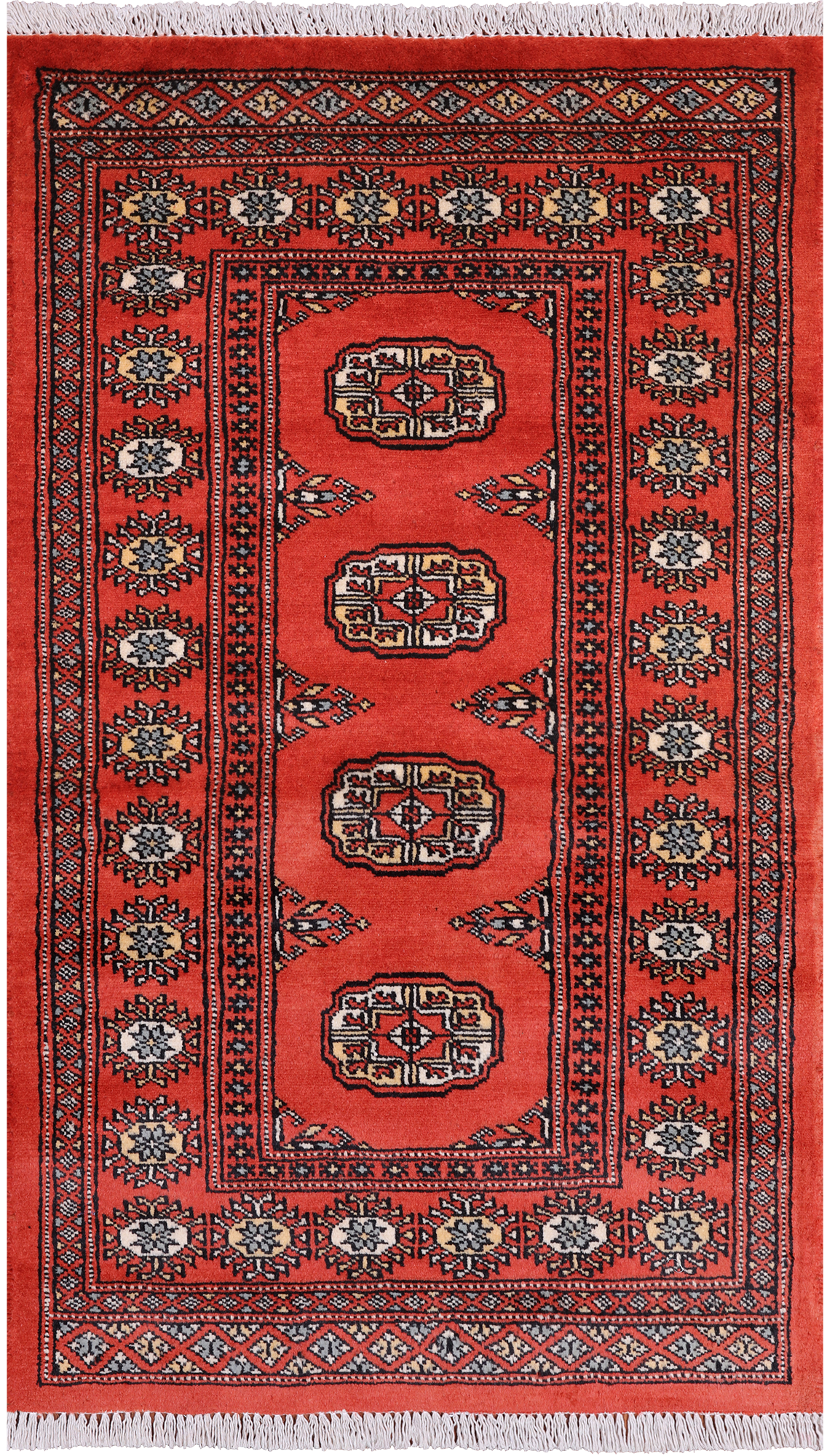 Orange Bokhara Hand Knotted Wool Rug - 2' 6" X 4' 3"