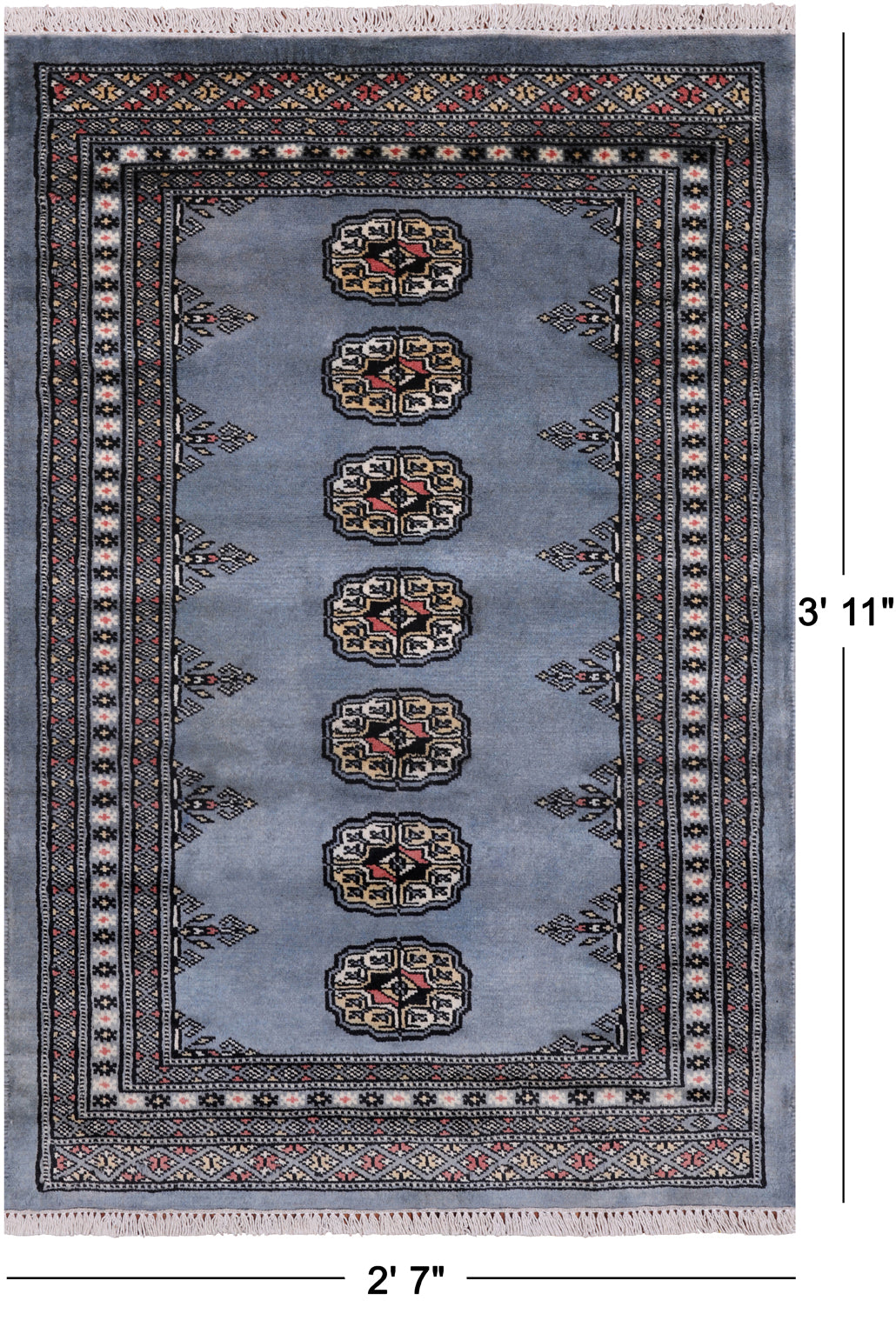 Grey Bokhara Hand-Knotted Wool Rug - 2' 7" X 3' 11"