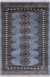 Grey Bokhara Hand-Knotted Wool Rug - 2' 7" X 3' 11"