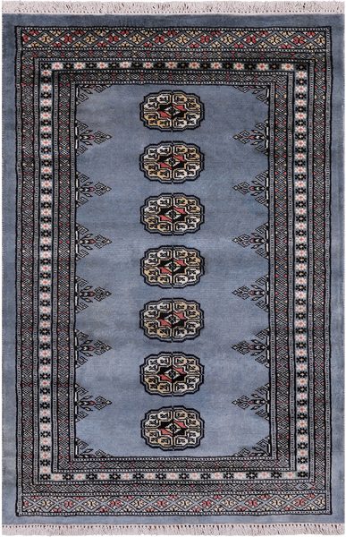 Grey Bokhara Hand-Knotted Wool Rug - 2' 7" X 3' 11"