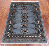Grey Bokhara Hand-Knotted Wool Rug - 2' 7" X 3' 11"