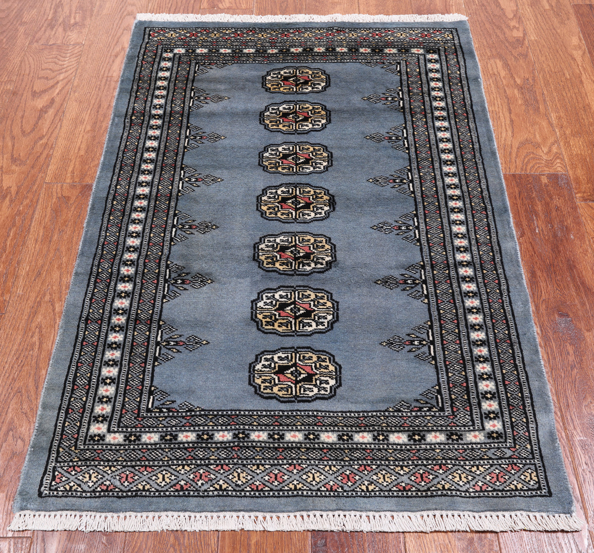 Grey Bokhara Hand-Knotted Wool Rug - 2' 7" X 3' 11"