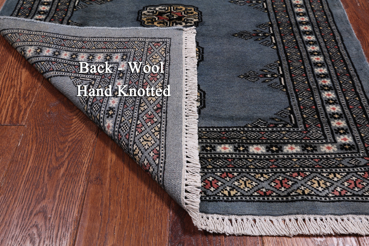 Grey Bokhara Hand-Knotted Wool Rug - 2' 7" X 3' 11"