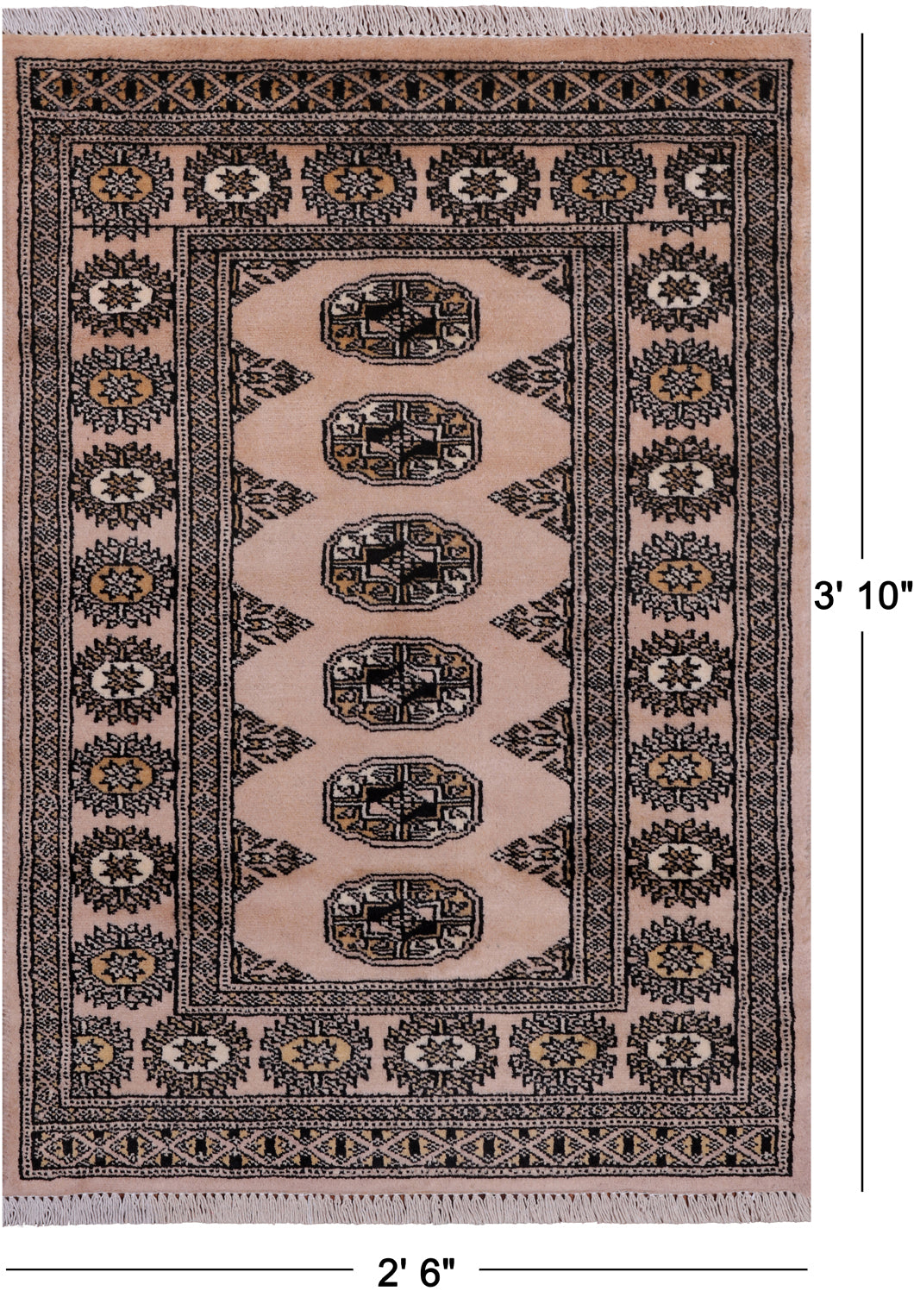 Ivory Bokhara Hand-Knotted Wool Rug - 2' 6" X 3' 10"