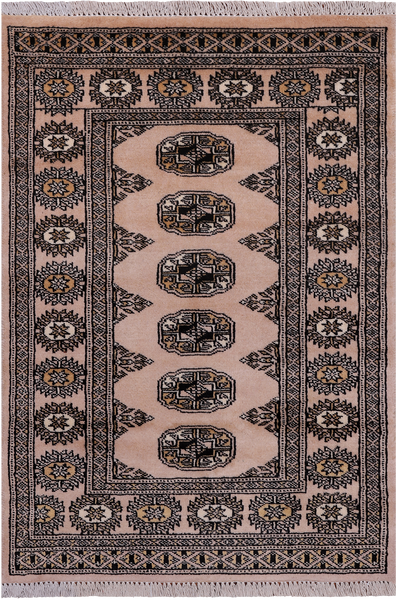 Ivory Bokhara Hand-Knotted Wool Rug - 2' 6" X 3' 10"