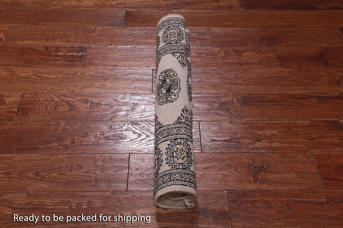 Ivory Bokhara Hand-Knotted Wool Rug - 2' 6" X 3' 10"