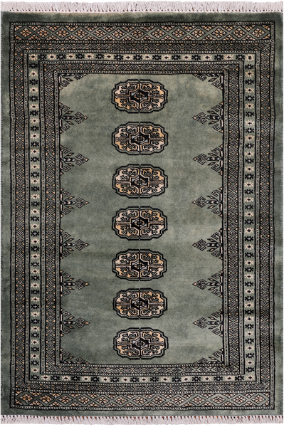Green Bokhara Hand-Knotted Wool Rug - 2' 6" X 3' 9"