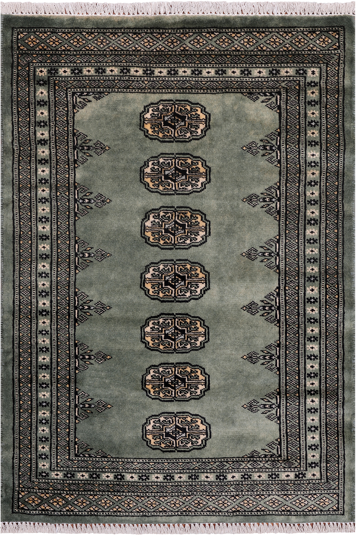 Green Bokhara Hand-Knotted Wool Rug - 2' 6" X 3' 9"