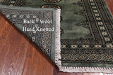 Green Bokhara Hand-Knotted Wool Rug - 2' 6" X 3' 9"