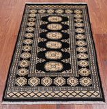 Black Bokhara Handmade Wool Rug - 2' 6" X 4' 0"