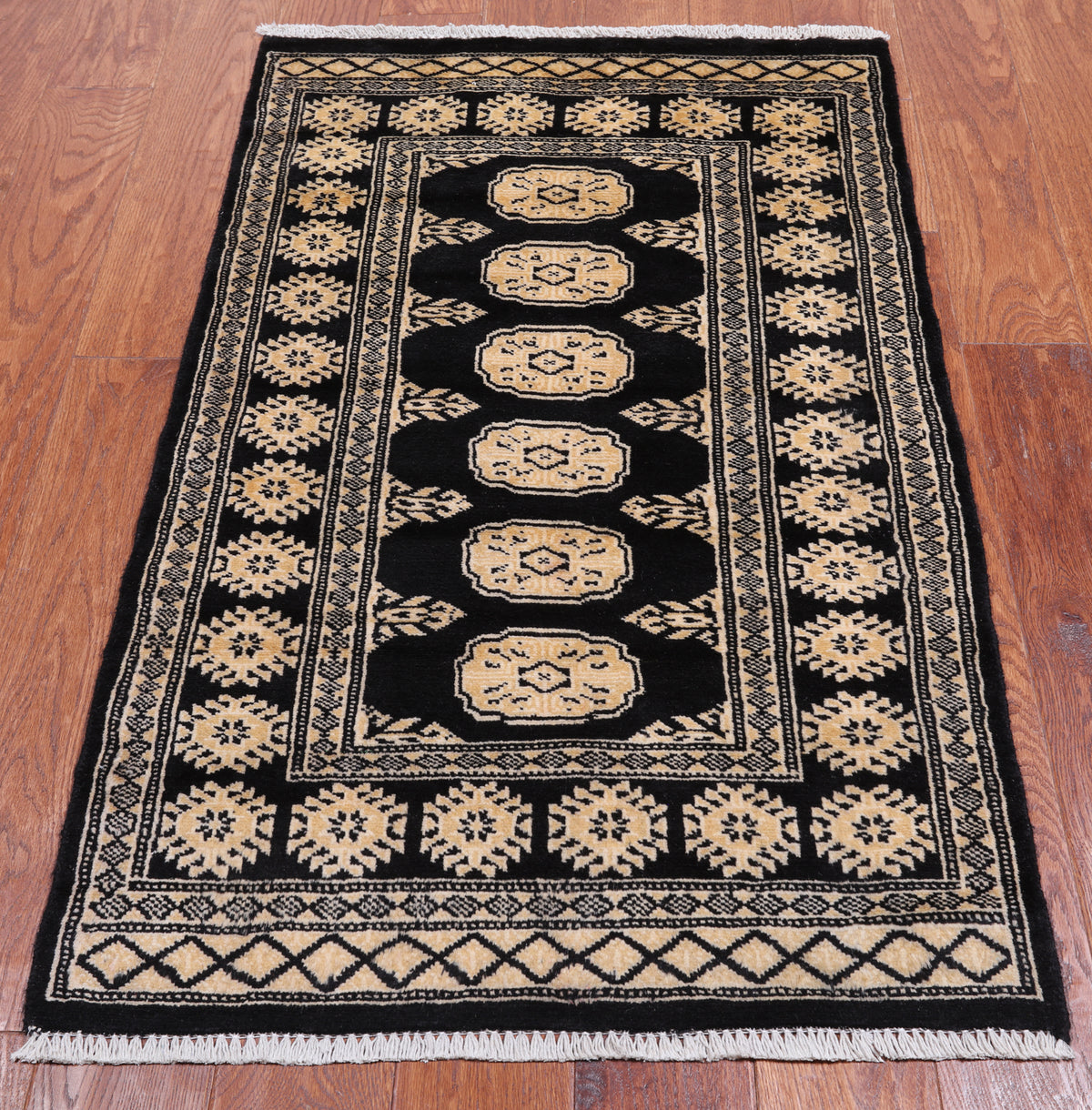 Black Bokhara Handmade Wool Rug - 2' 6" X 4' 0"