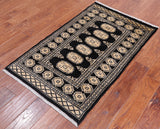 Black Bokhara Handmade Wool Rug - 2' 6" X 4' 0"