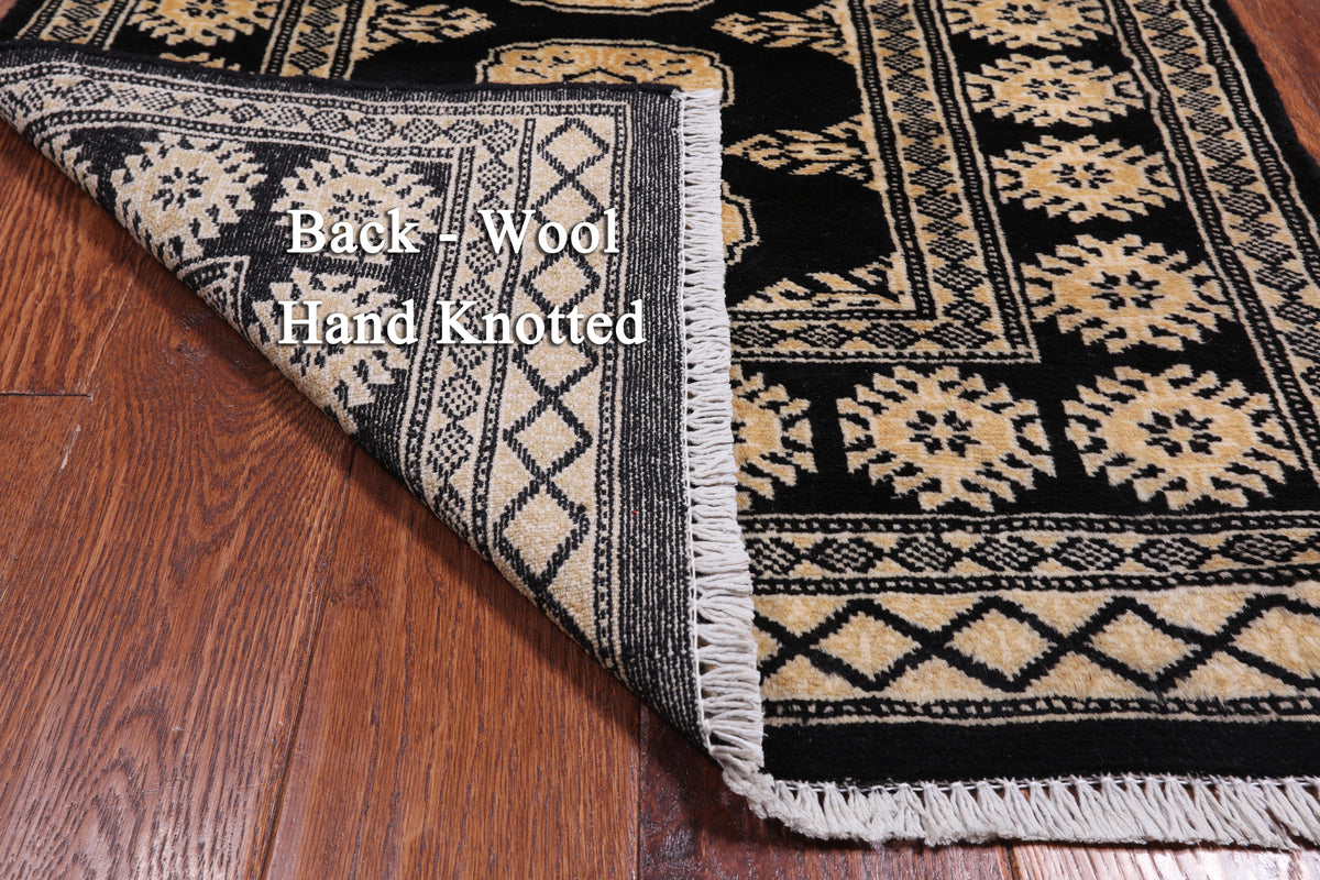 Black Bokhara Handmade Wool Rug - 2' 6" X 4' 0"