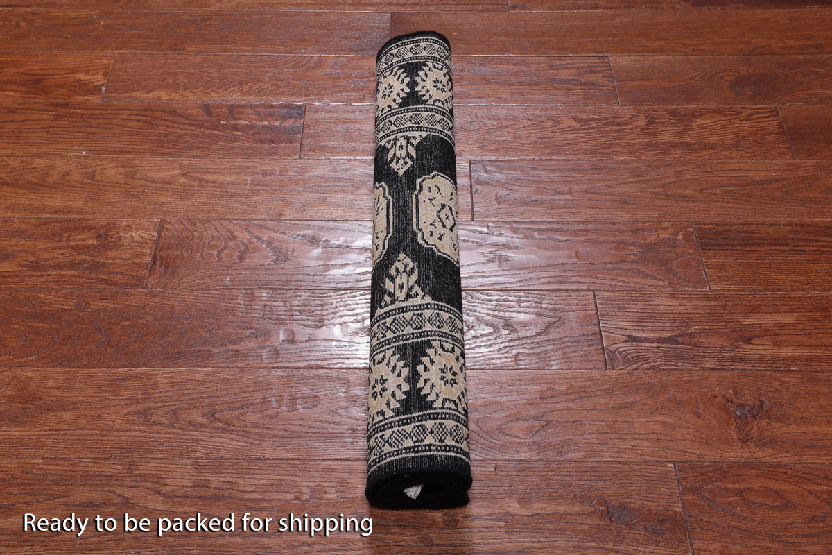 Black Bokhara Handmade Wool Rug - 2' 6" X 4' 0"