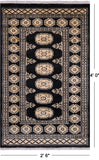 Black Bokhara Handmade Wool Rug - 2' 6" X 4' 0"