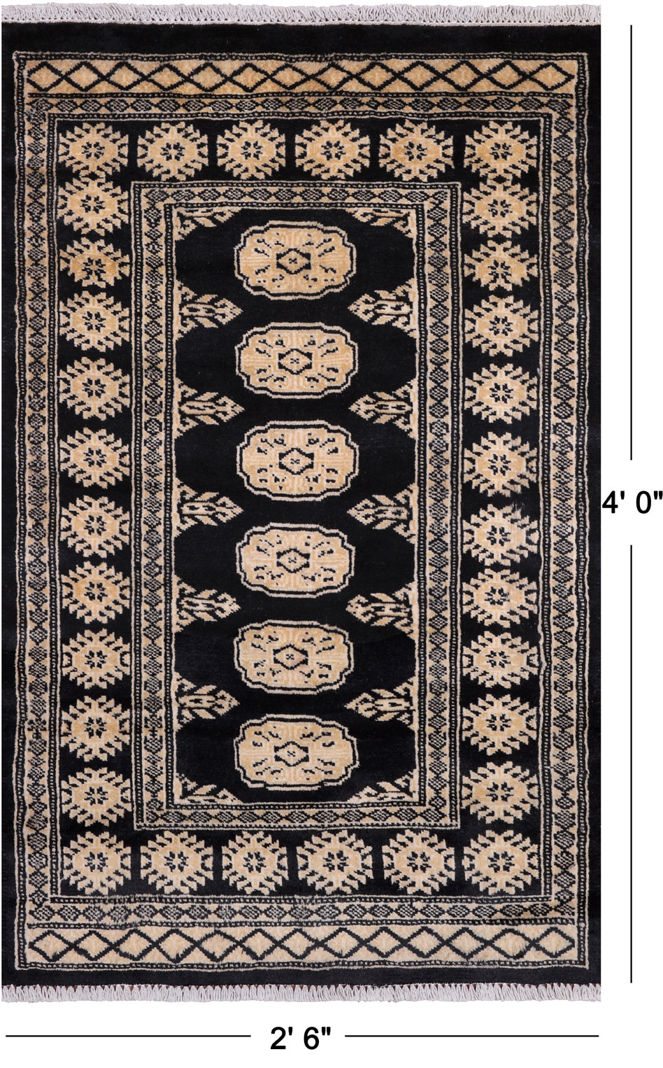 Black Bokhara Handmade Wool Rug - 2' 6" X 4' 0"