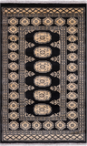 Black Bokhara Handmade Wool Rug - 2' 6" X 4' 0"