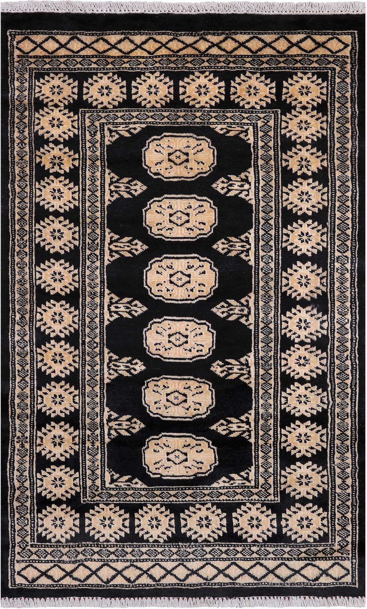 Black Bokhara Handmade Wool Rug - 2' 6" X 4' 0"