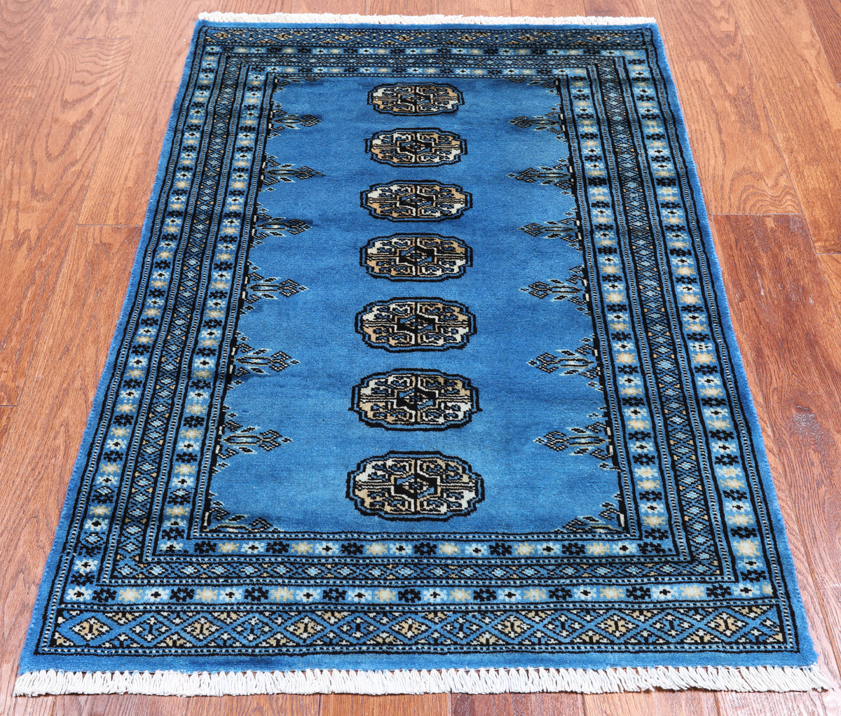 Blue Bokhara Handmade Wool Rug - 2' 7" X 3' 8"