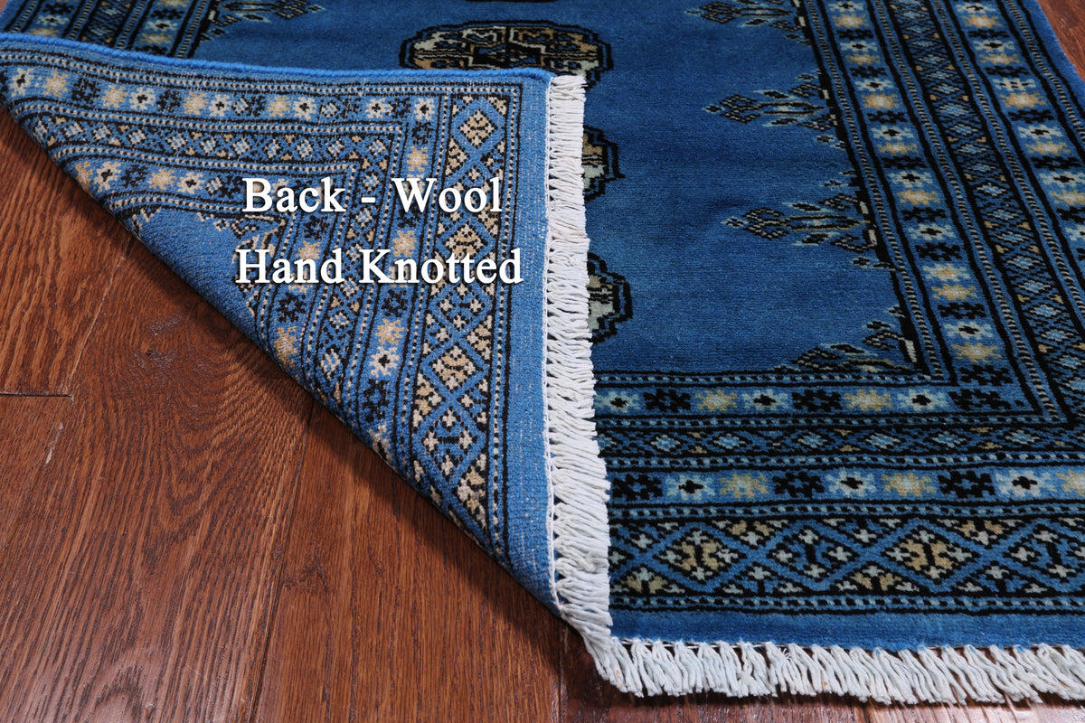 Blue Bokhara Handmade Wool Rug - 2' 7" X 3' 8"